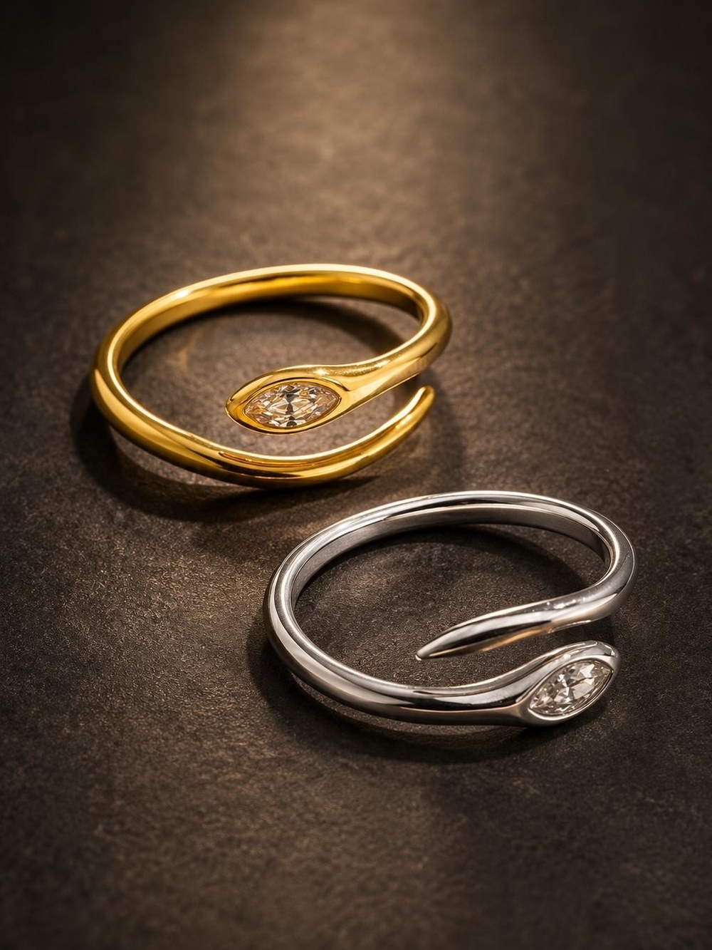 Gold Tone Open Wrap Ring with Marquise Clear Stone - Picture 5 of 6